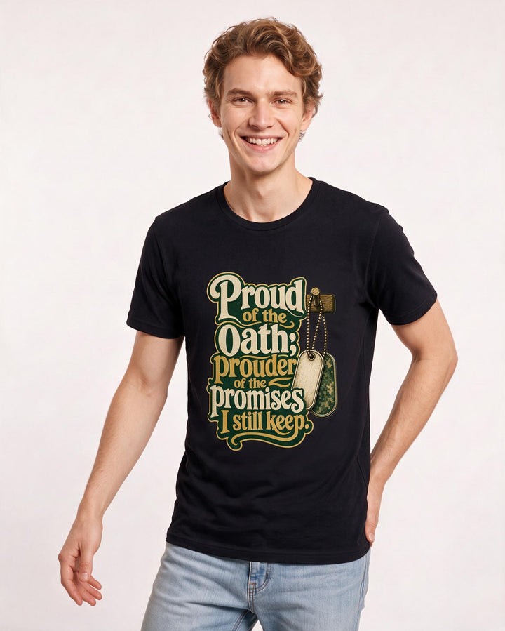 Veteran Men's Black T-Shirt – Proud of the oath; prouder of the promises I still keep. product image 3
