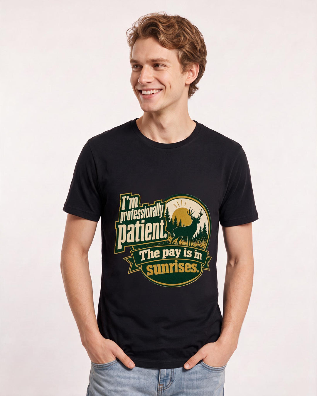 Hunting Men's Black T-Shirt - I'm professionally patient. The pay is product image 3