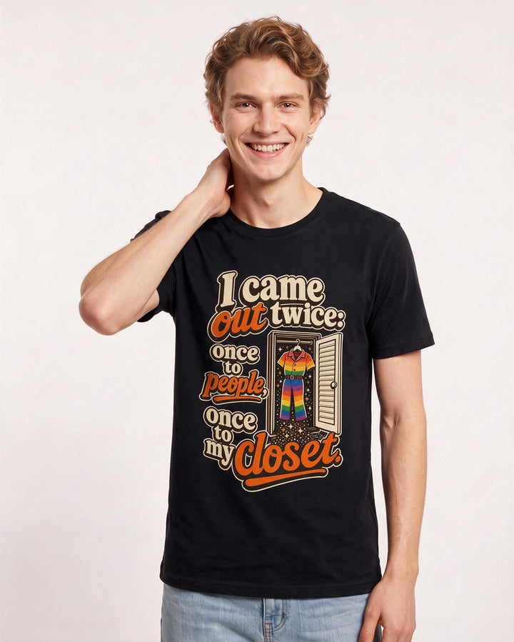 Pride Men's Black T-Shirt – I came out twice: once to people, once to my closet. product image 3