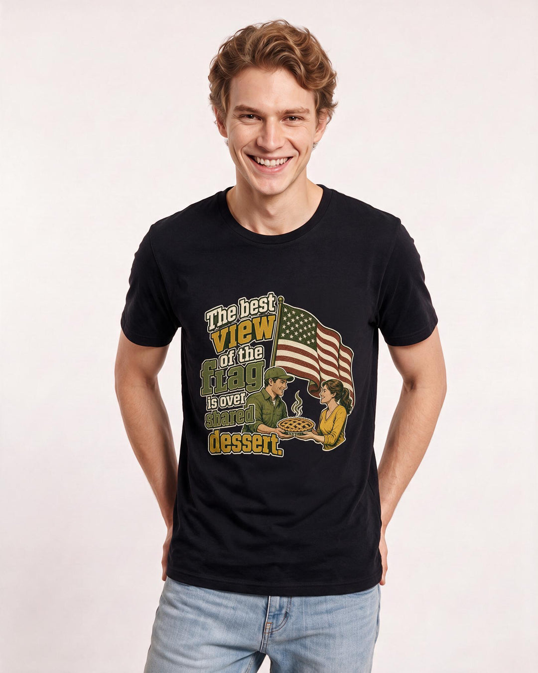 Patriotic Men's Black T-Shirt – The best view of the flag is over shared dessert. product image 3