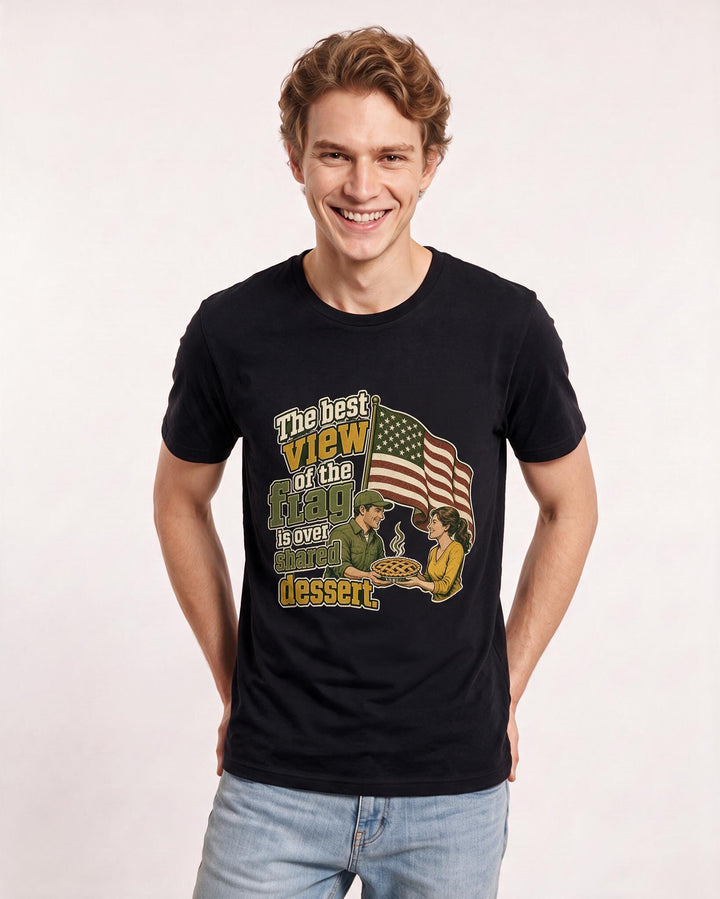 Patriotic Men's Black T-Shirt – The best view of the flag is over shared dessert. product image 3