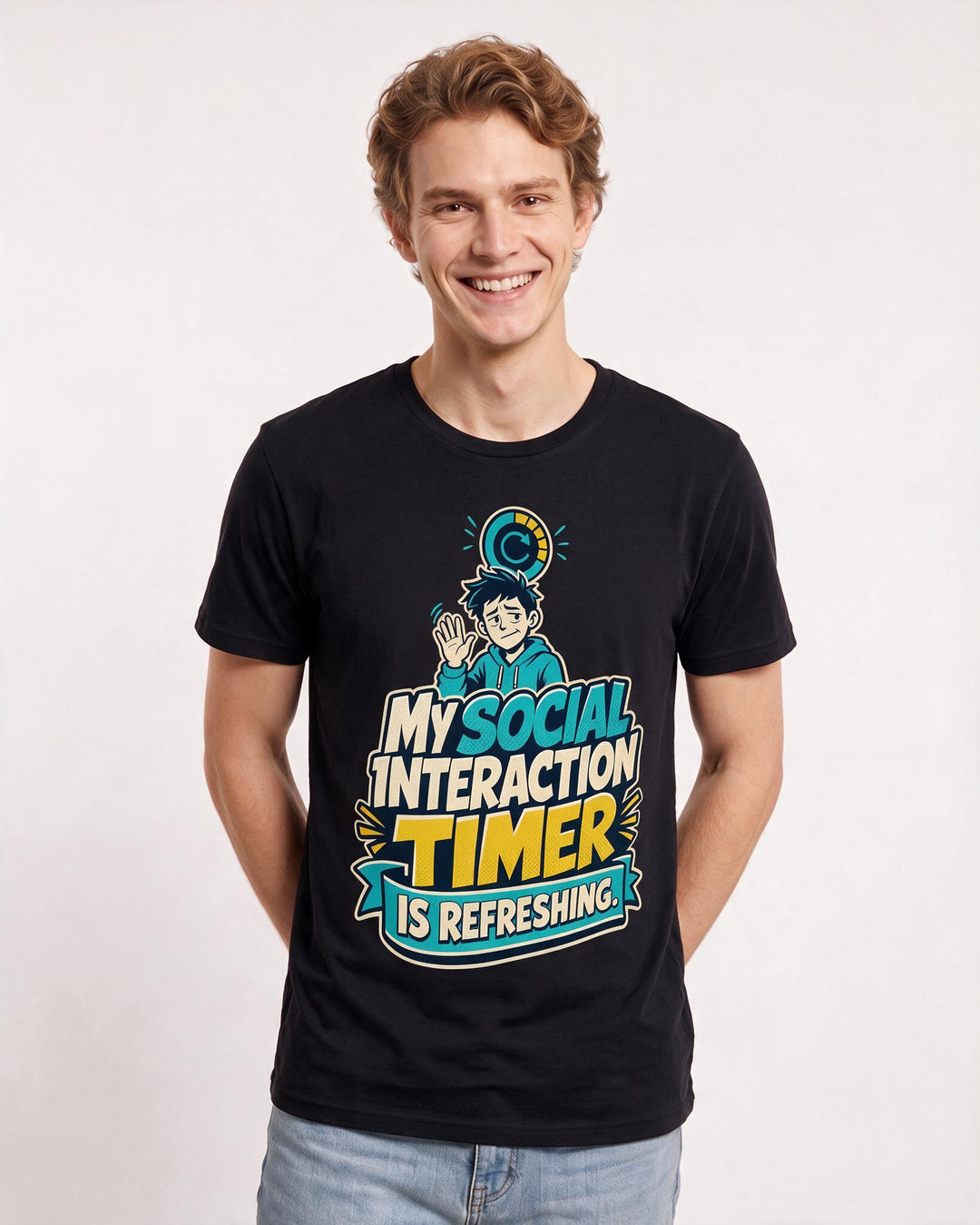 Funny Gaming Men's Black T-Shirt – My social interaction timer is product image 3