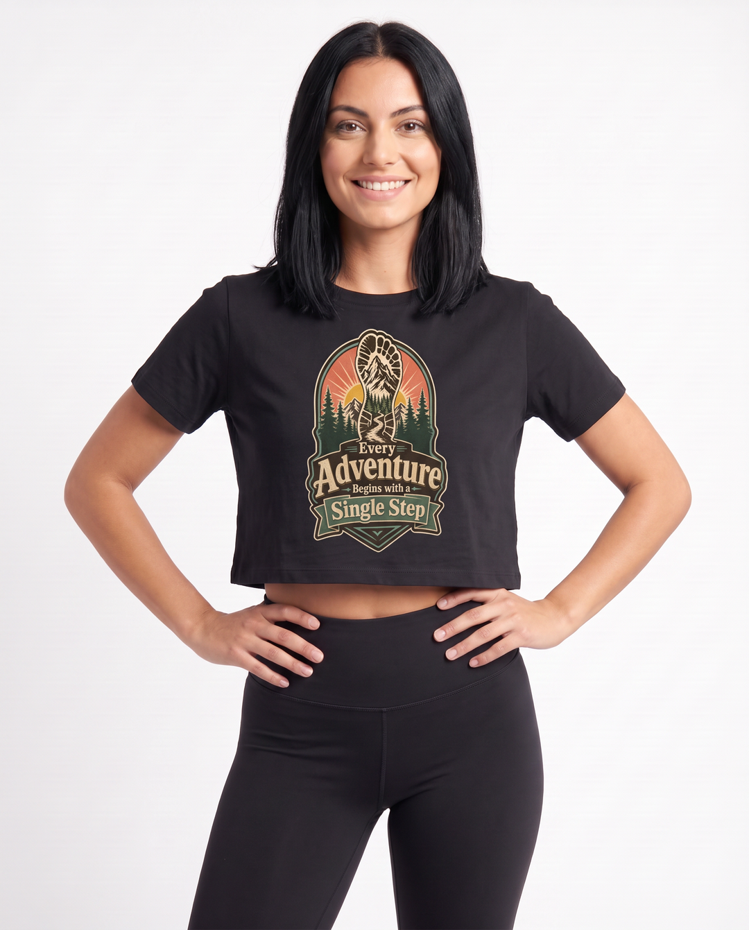 Every Adventure Begins With A Single Step Crop Top mockup 3