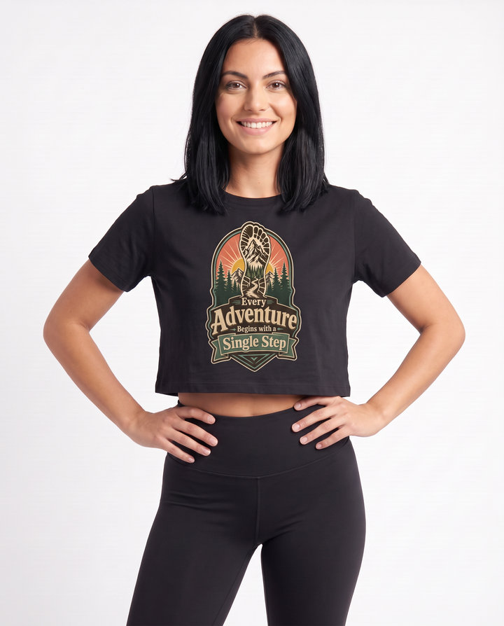 Every Adventure Begins With A Single Step Crop Top mockup 3