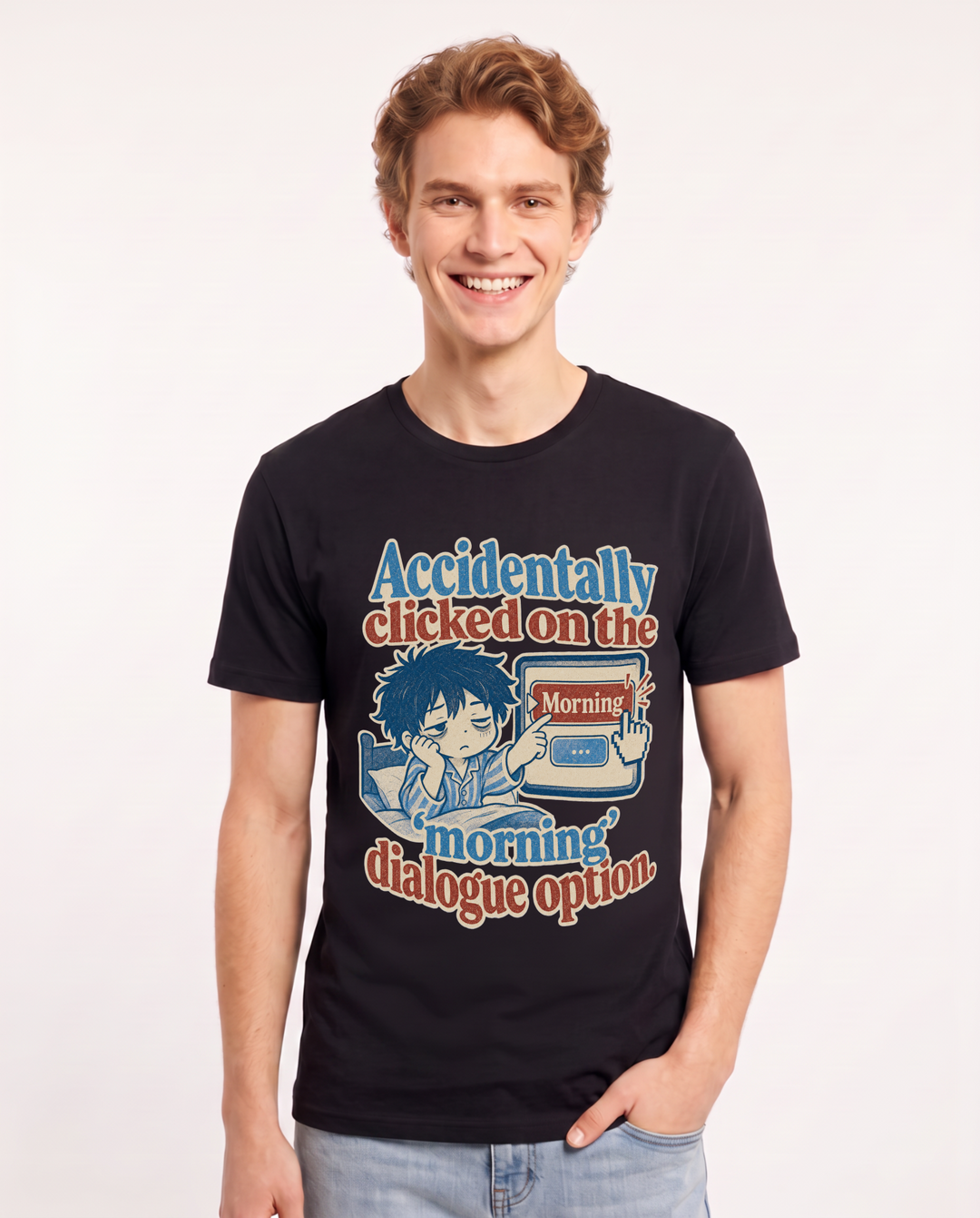 Funny Gaming Men's Black T-Shirt – Accidentally clicked on the 'morning' product image 1