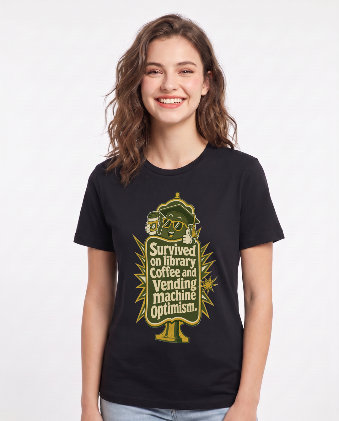 Graduation Gift Women's Black T-Shirt - Survived on library coffee and product image 1