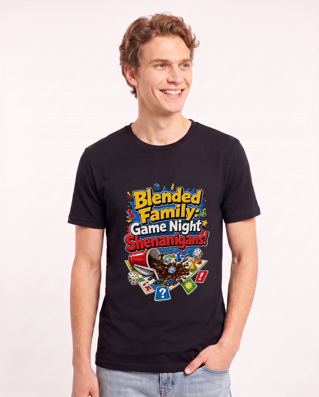 Blended Family: Game Night Shenanigans! Men's Black T-Shirt product image 1