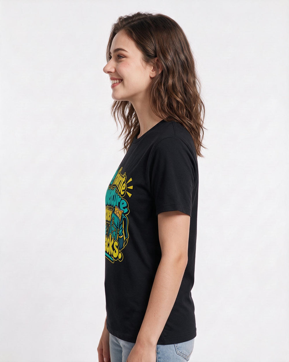 Couples Black T-Shirt for Women – Everyday Expression Graphic Tee product image 2