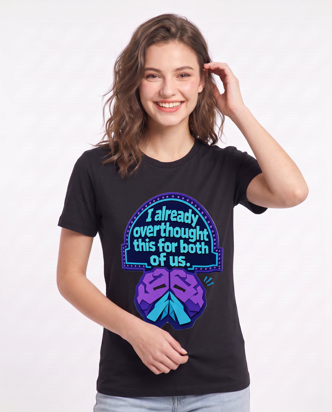 Graphic Women's Black T-Shirt - I already overthought this for both of product image 3