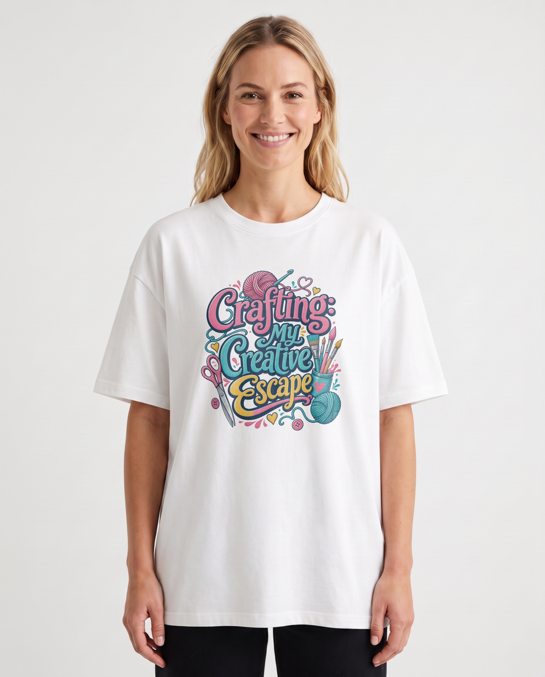 Crafting: My Creative Escape White T-Shirt mockup 1