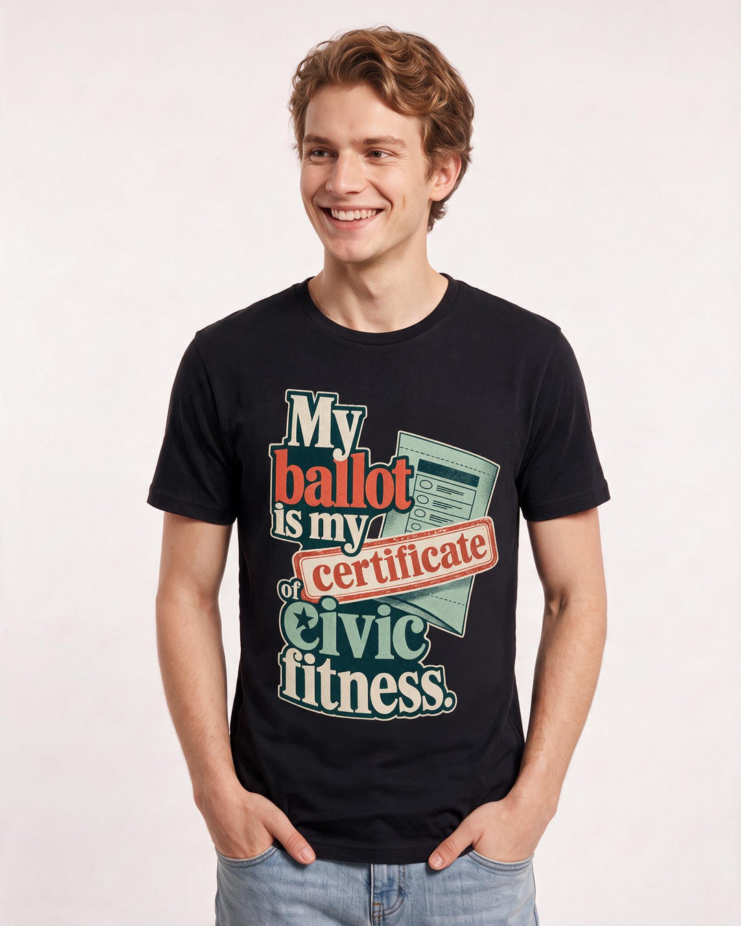 Political Statement Men's Black T-Shirt – My ballot is my certificate of civic fitness. product image 3