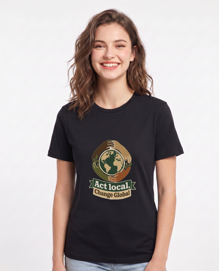Act Local, Change Global Women's Black T-Shirt product image 2