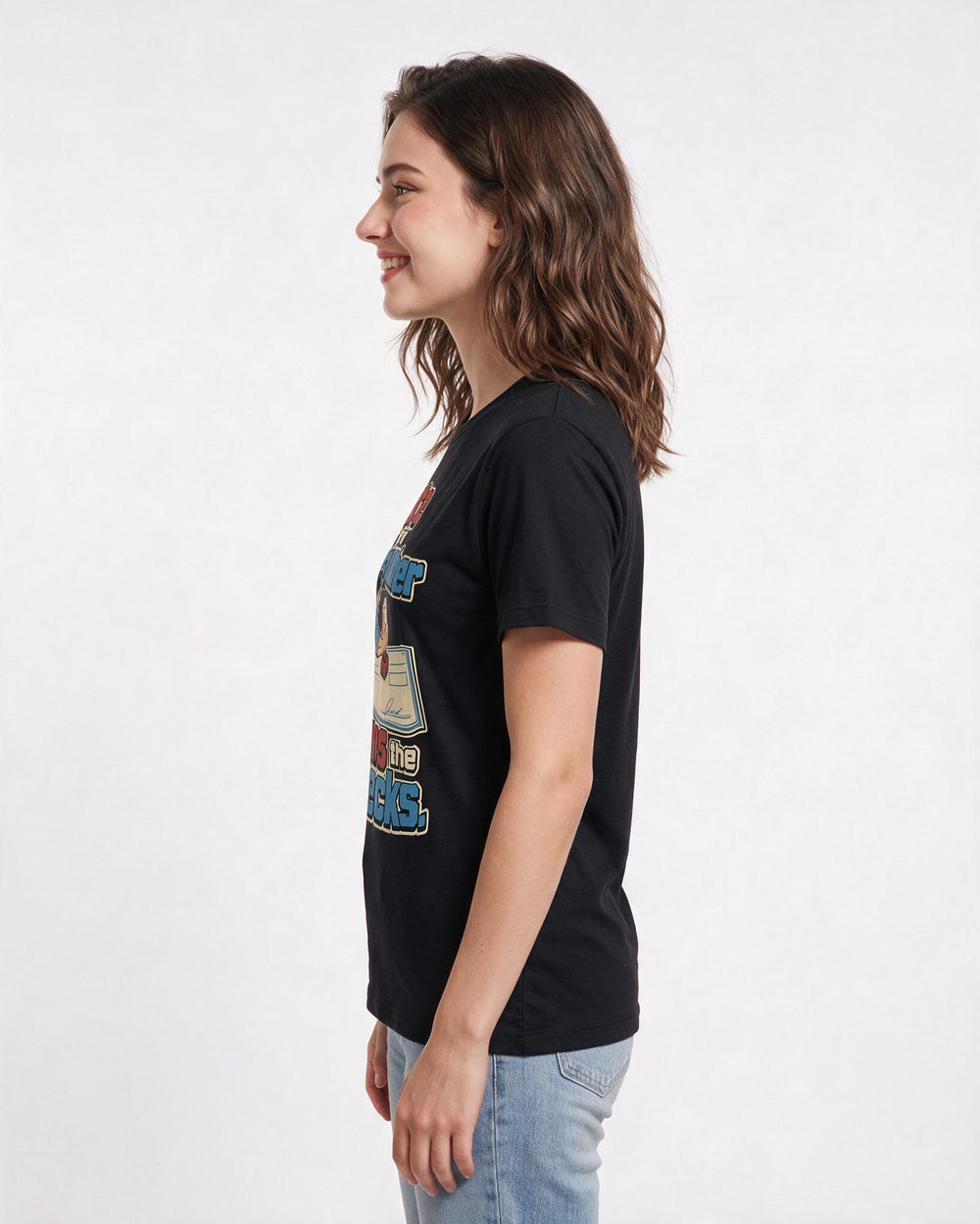 Political Statement Women's Black T-Shirt – I vote so they remember who signs the checks. product image 2