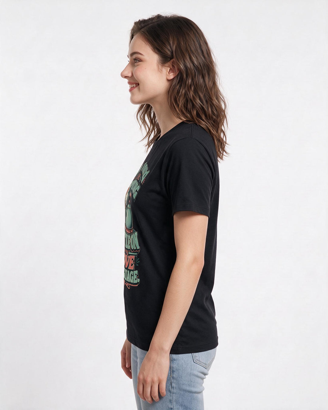 Couples Women's Black T-Shirt – The sound of you putting the kettle on is my love language product image 2
