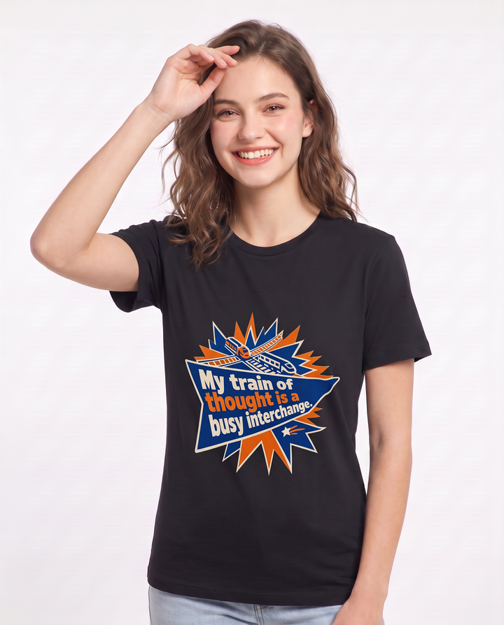 Graphic Women's Black T-Shirt - My train of thought is a busy product image 3