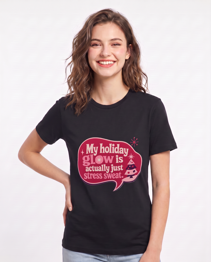 Christmas Women's Black T-Shirt - My holiday glow is actually just product image 3