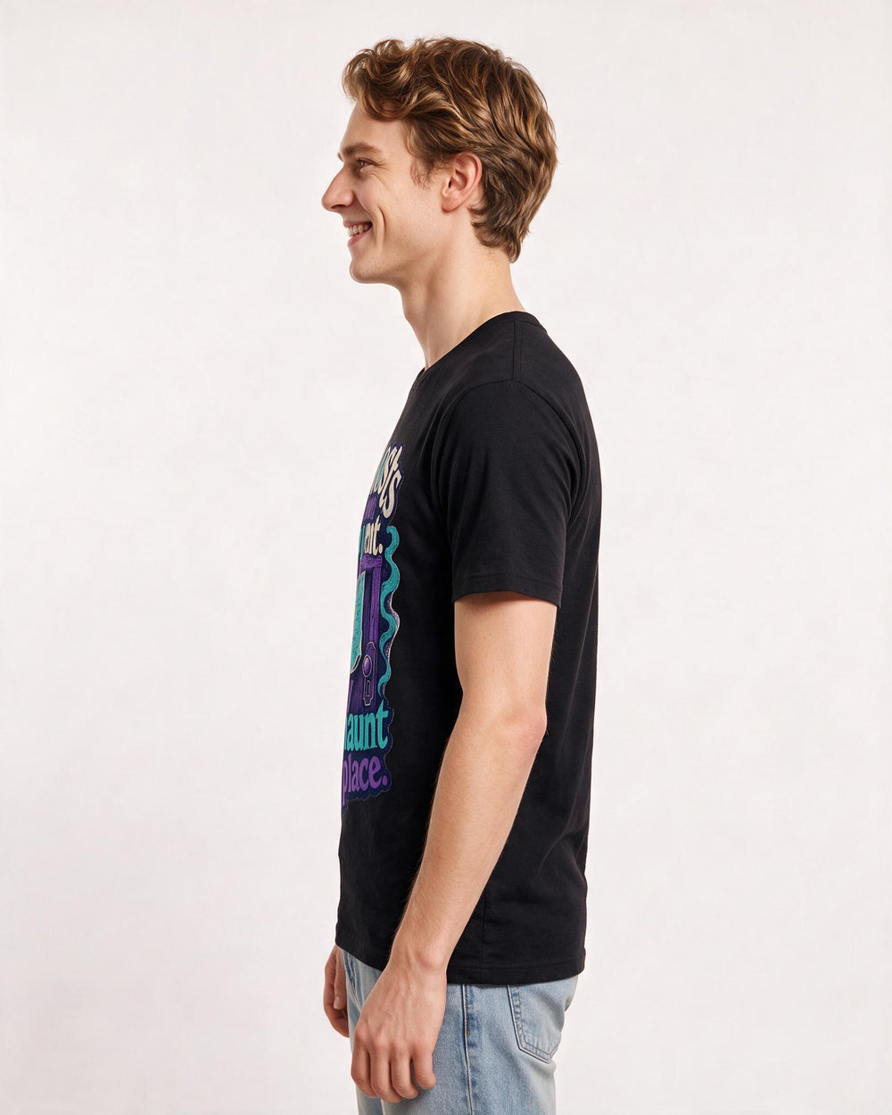 Halloween Men's Black T-Shirt – Ghosts don't pay rent. They just haunt the place. product image 2