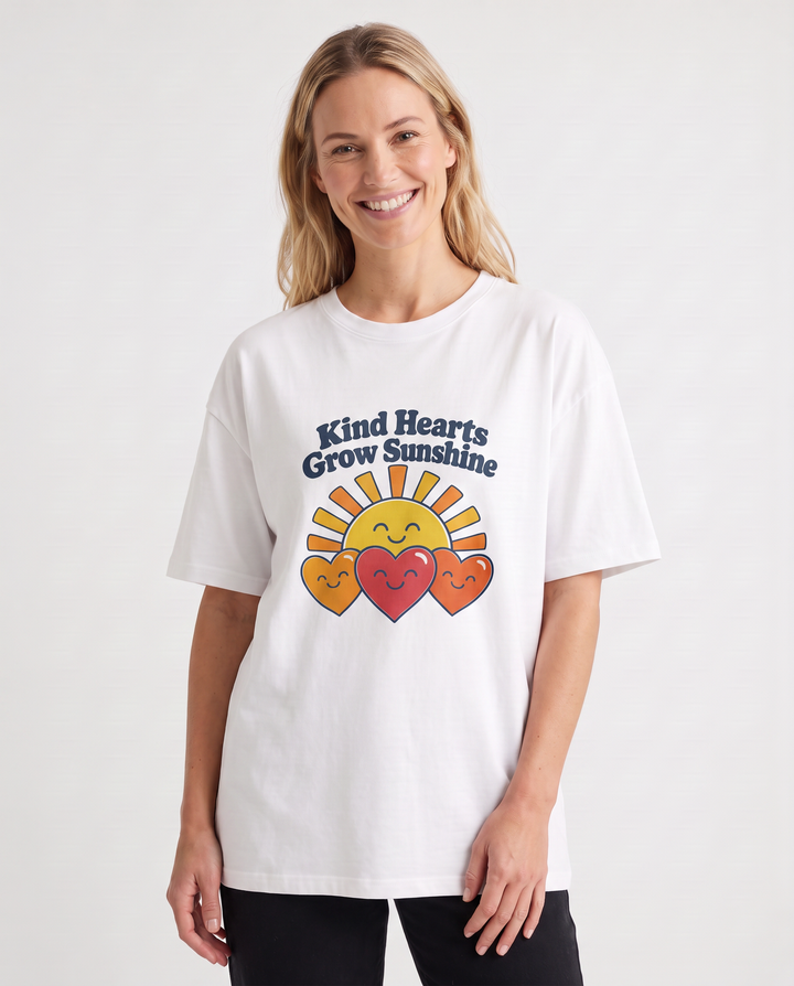 Kind Hearts Grow Sunshine White T-Shirt mockup 3