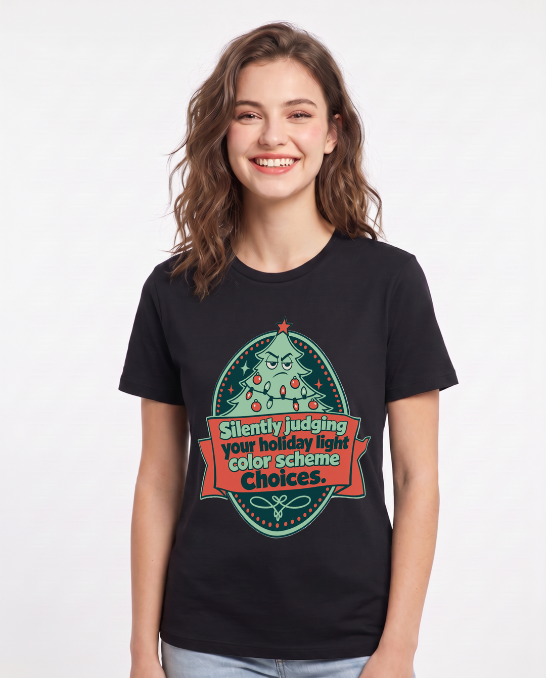 Christmas Women's Black T-Shirt - Silently judging your holiday light product image 1