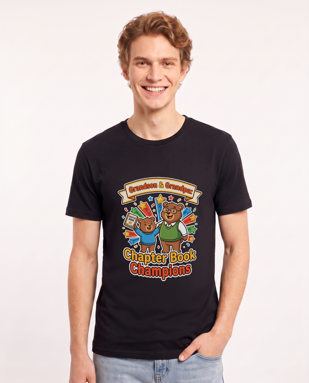 Grandson & Grandpa: Chapter Book Champions Men's Black T-Shirt product image 2