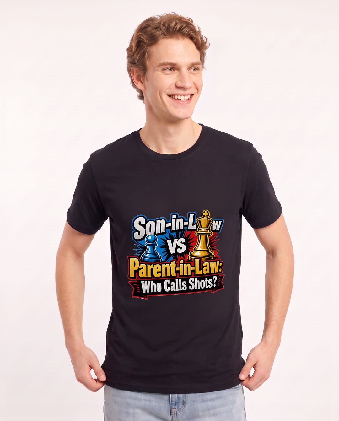 Son-in-Law vs Parent-in-Law: Who Calls Shots? Men's Black T-Shirt product image 1