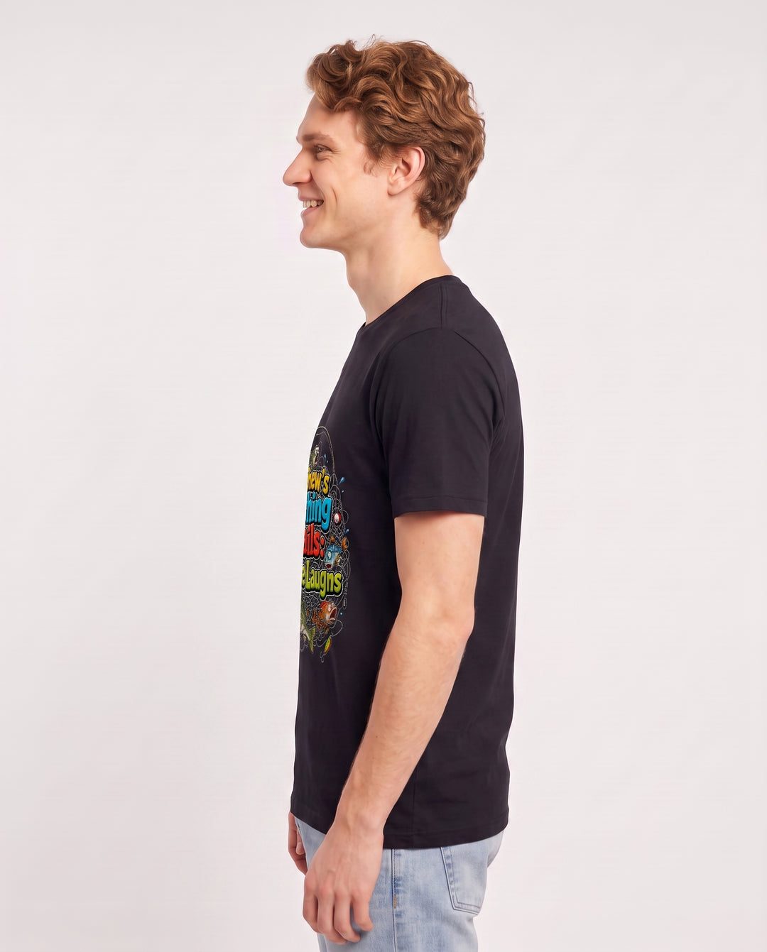 Nephew's Fishing Fails: Uncle Laughs Men's Black T-Shirt product image 3