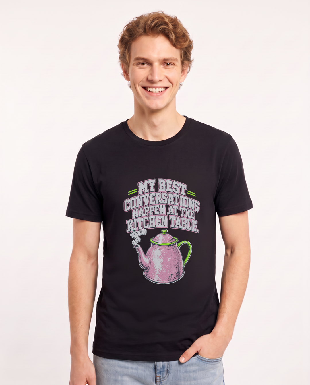 My best conversations happen at the kitchen table. - Men's Black T-Shirt product image 2