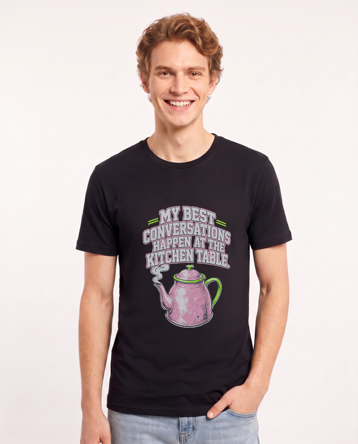 My best conversations happen at the kitchen table. - Men's Black T-Shirt product image 2