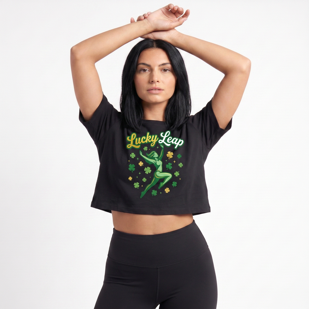 Lucky Leap Stylized Leap With Clovers Crop Top mockup 2