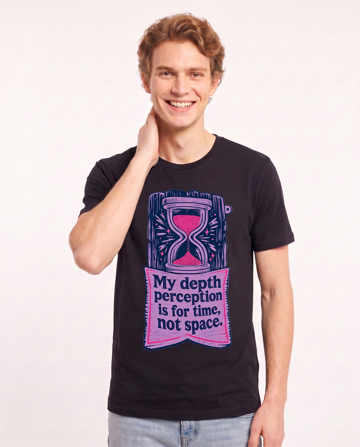 Graphic Men's Black T-Shirt - My depth perception is for time, not product image 3
