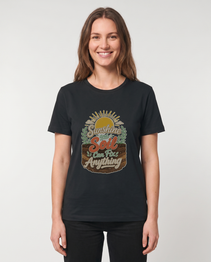 Sunshine And Soil Can Fix Anything Black T-Shirt mockup 1