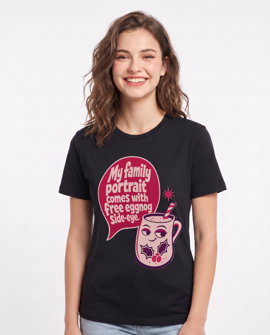 Christmas Women's Black T-Shirt - My family portrait comes with free product image 1