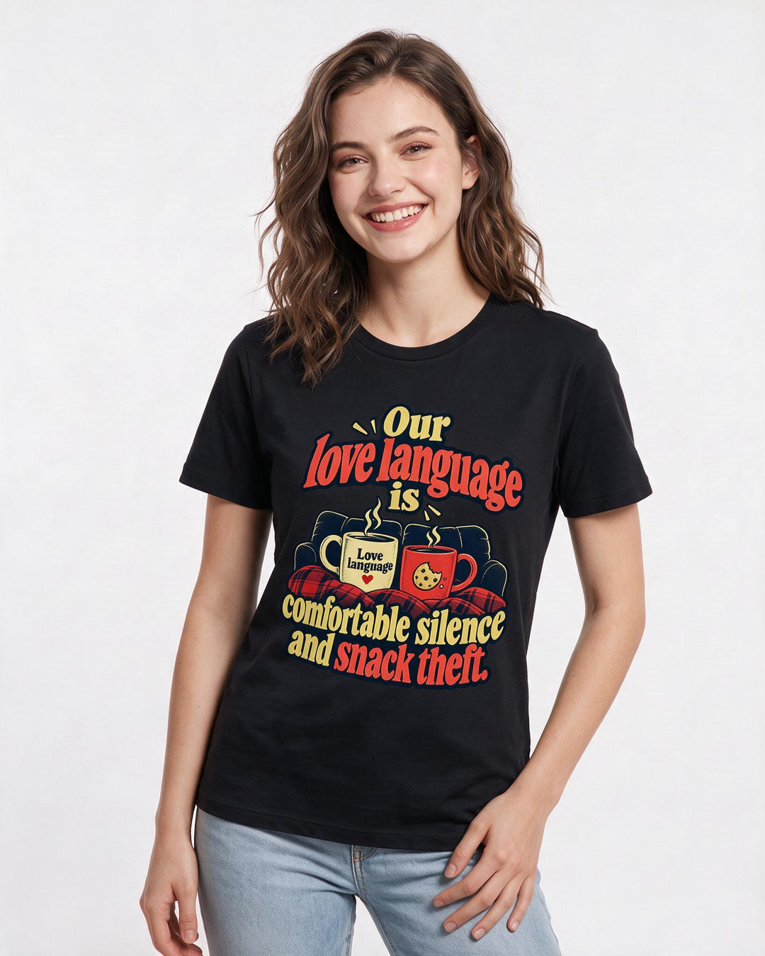 Couples Black T-Shirt for Women – Everyday Expression Graphic Tee product image 1