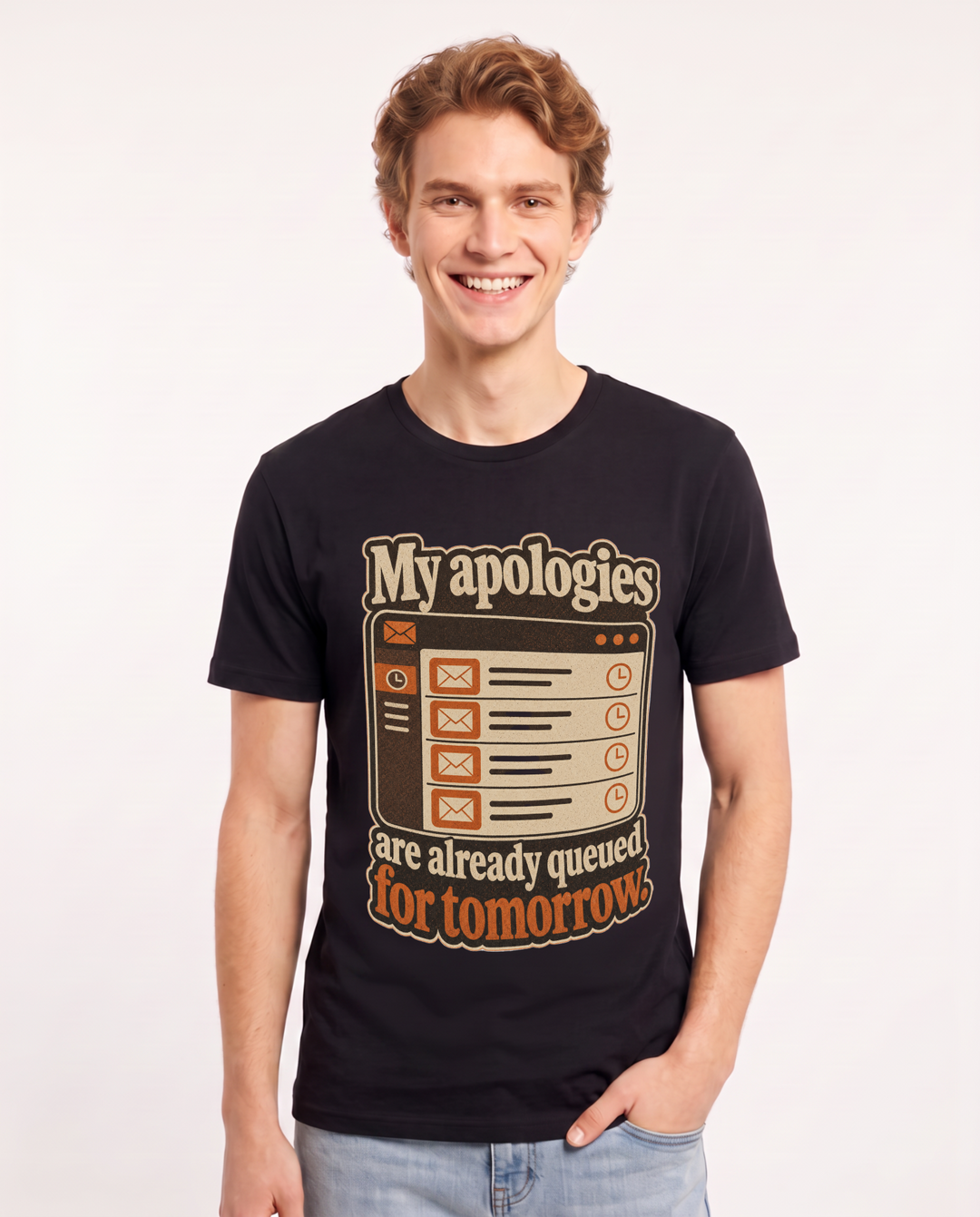 Funny Meme Men's Black T-Shirt – My apologies are already queued for tomorrow. product image 1