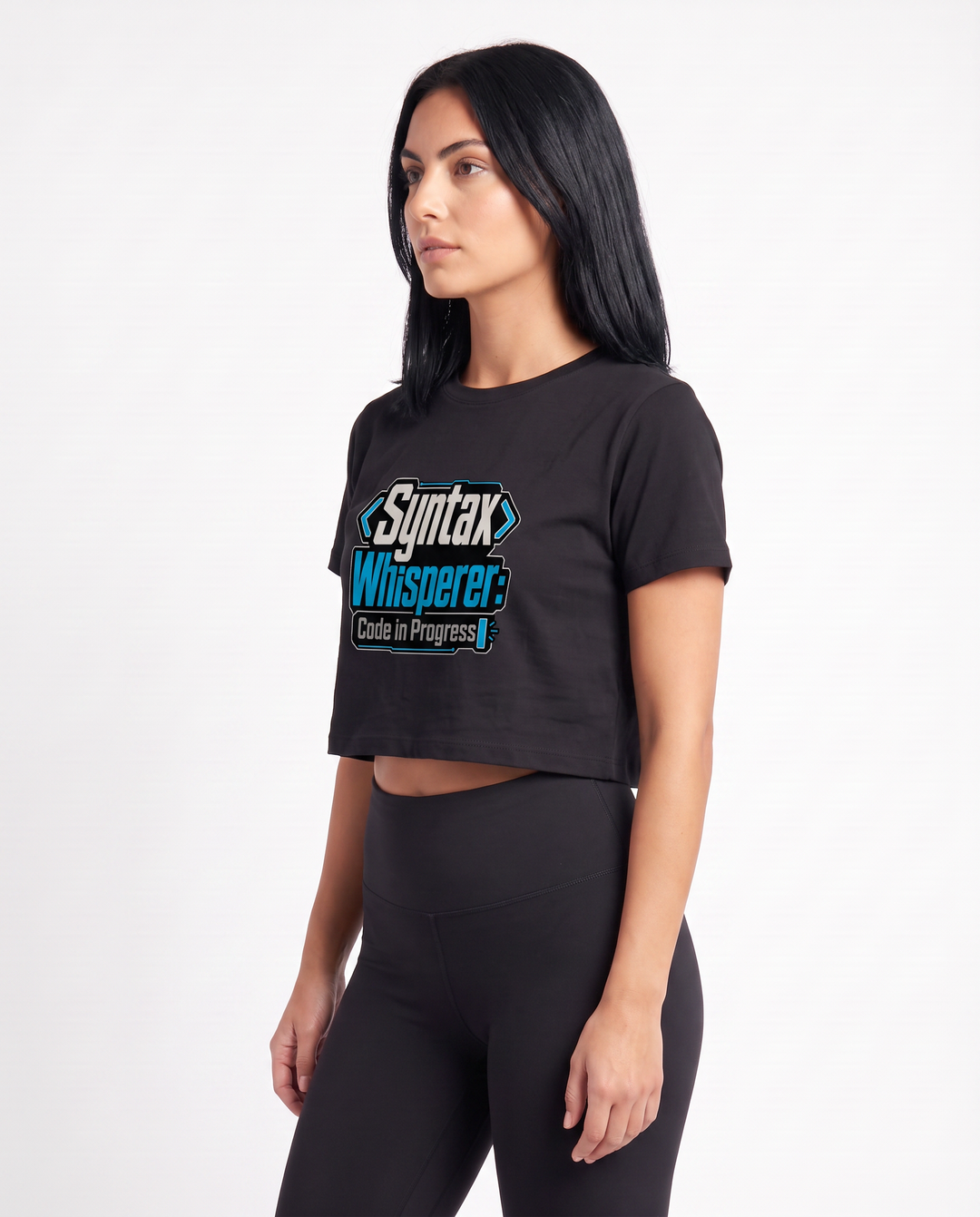 Syntax Whisperer: Code In Progress Crop Top mockup 2