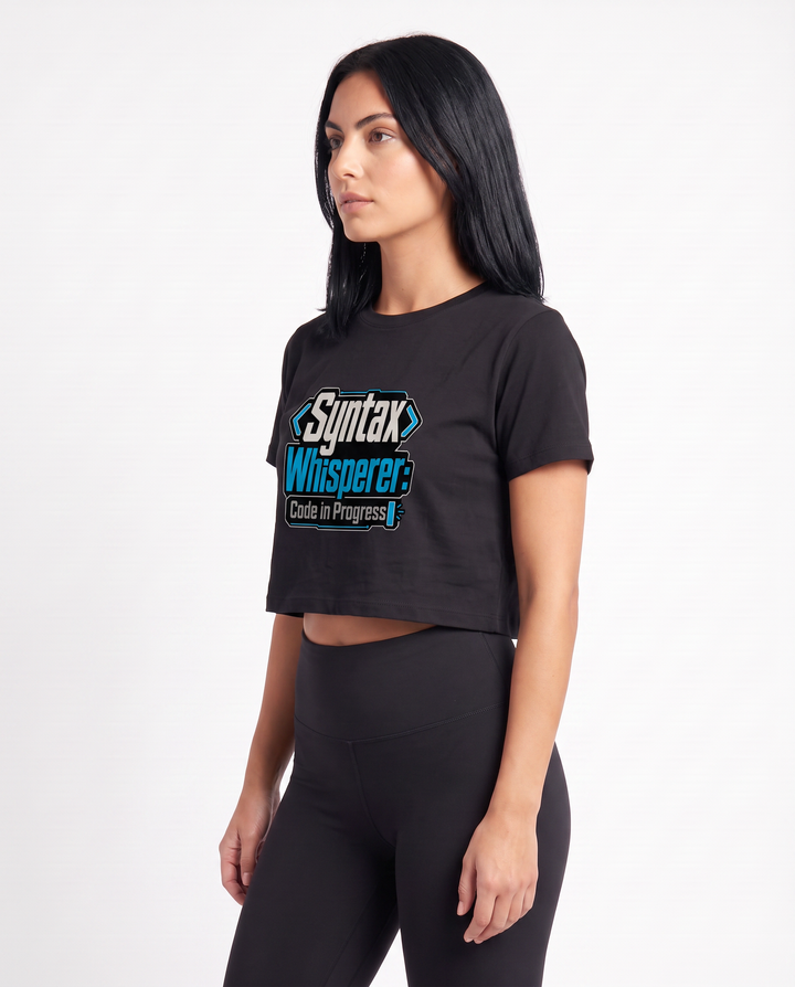 Syntax Whisperer: Code In Progress Crop Top mockup 2