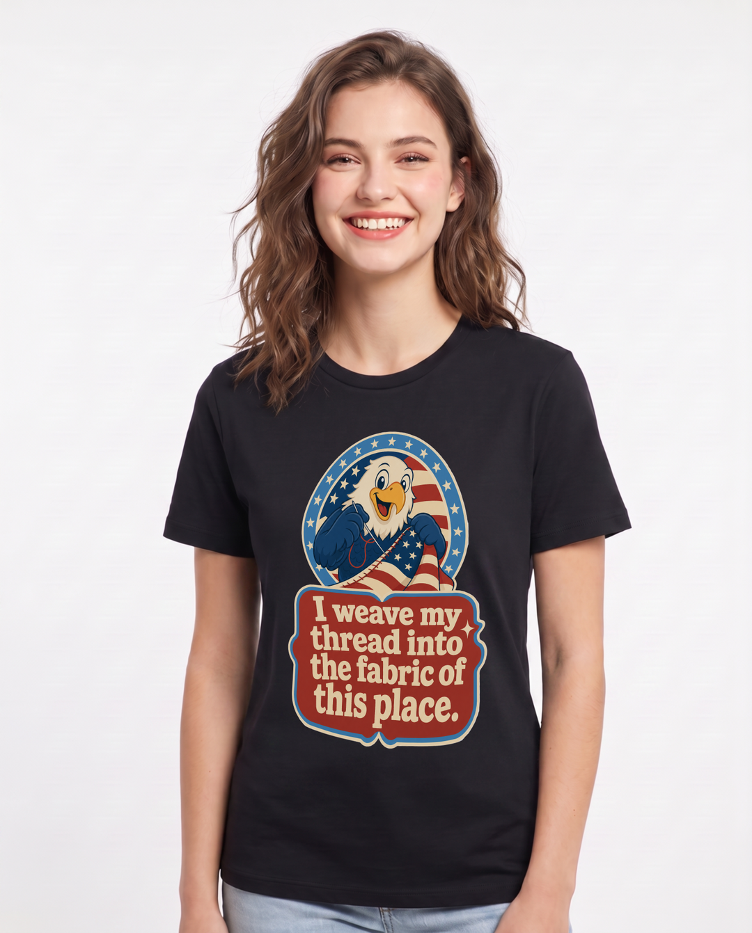 Graphic Women's Black T-Shirt - I weave my thread into the fabric of product image 1
