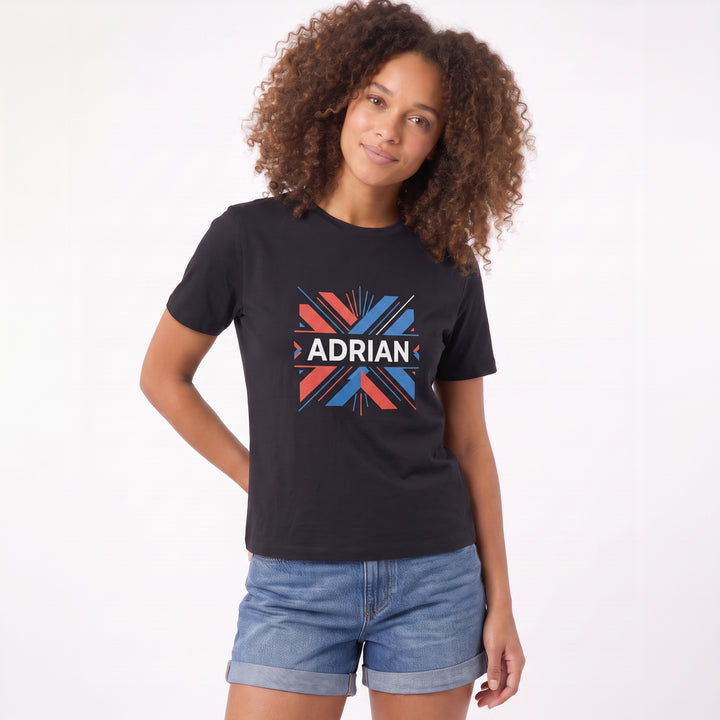 Bold Uppercase Name With Abstract Geometry Black T-Shirt product photo 2