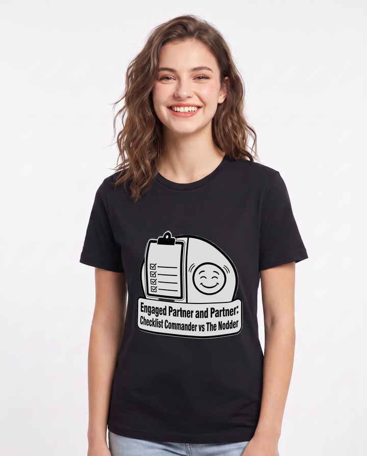 Engaged Partner and Partner: Checklist Commander vs The Nodder Women's Black T-Shirt product image 2
