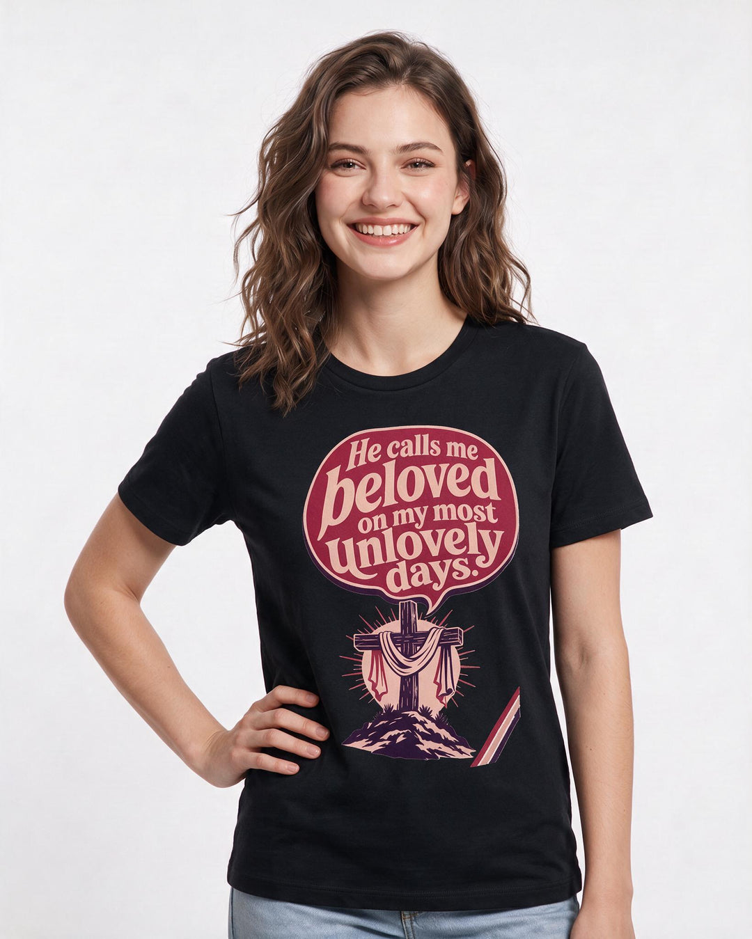 Graphic Women's Black T-Shirt - He calls me beloved on my most product image 3