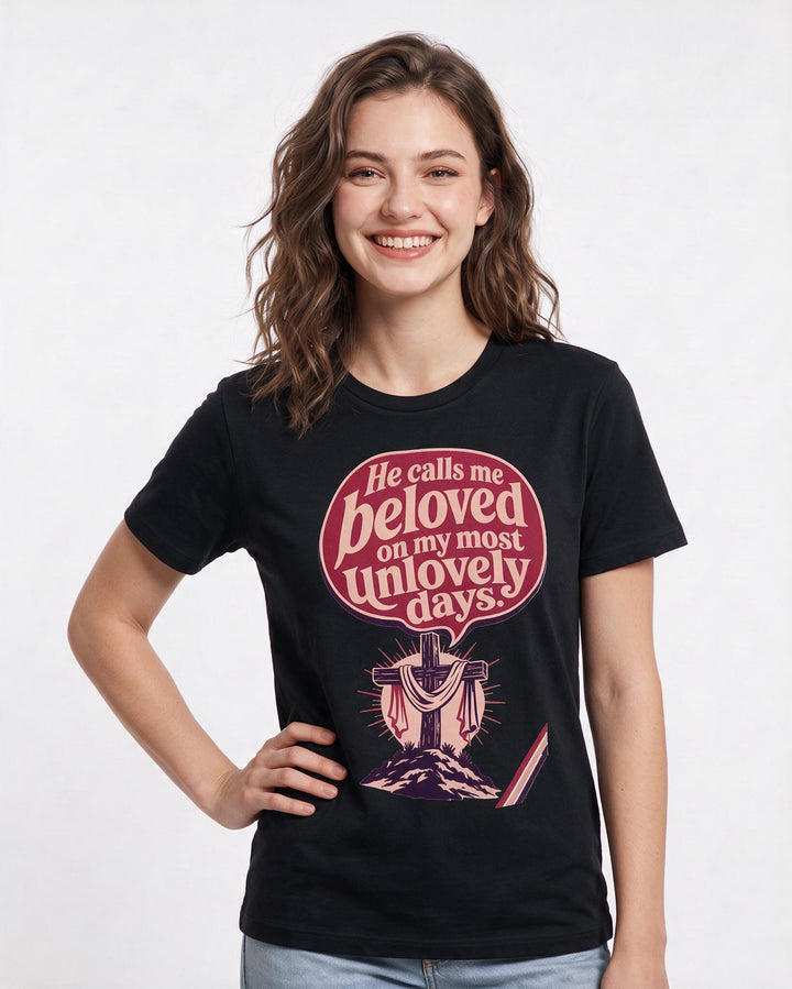 Graphic Women's Black T-Shirt - He calls me beloved on my most product image 3