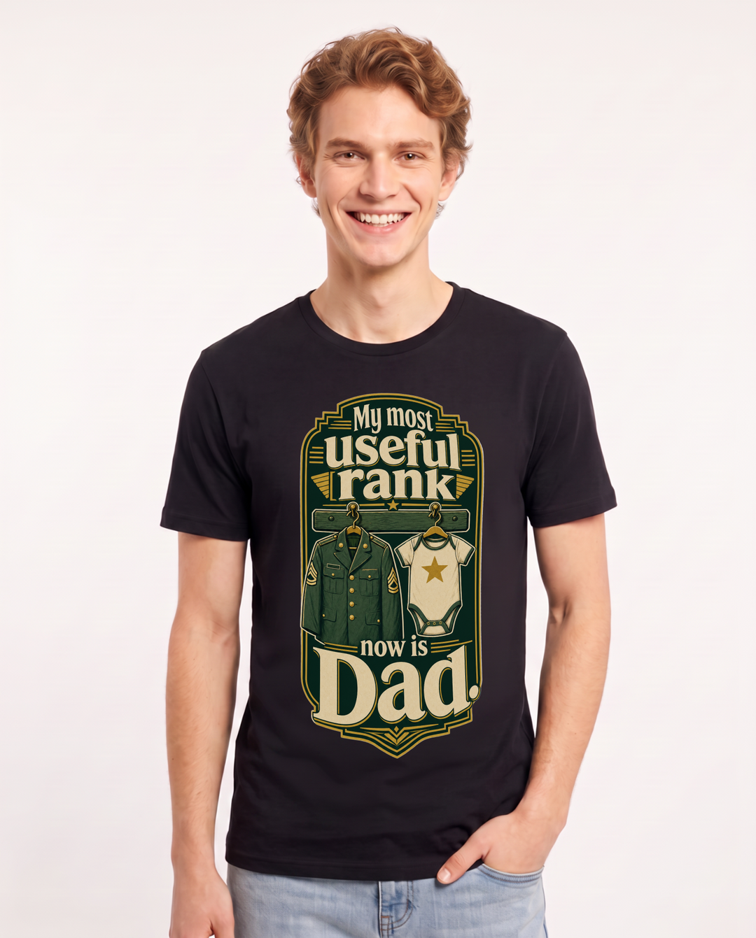 Veteran Men's Black T-Shirt – My most useful rank now is Dad. product image 1