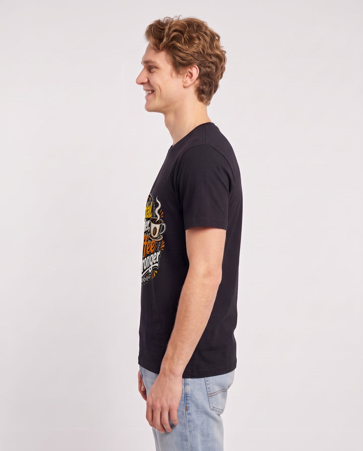 Pedal Harder, Coffee Stronger Men's Black T-Shirt product image 3