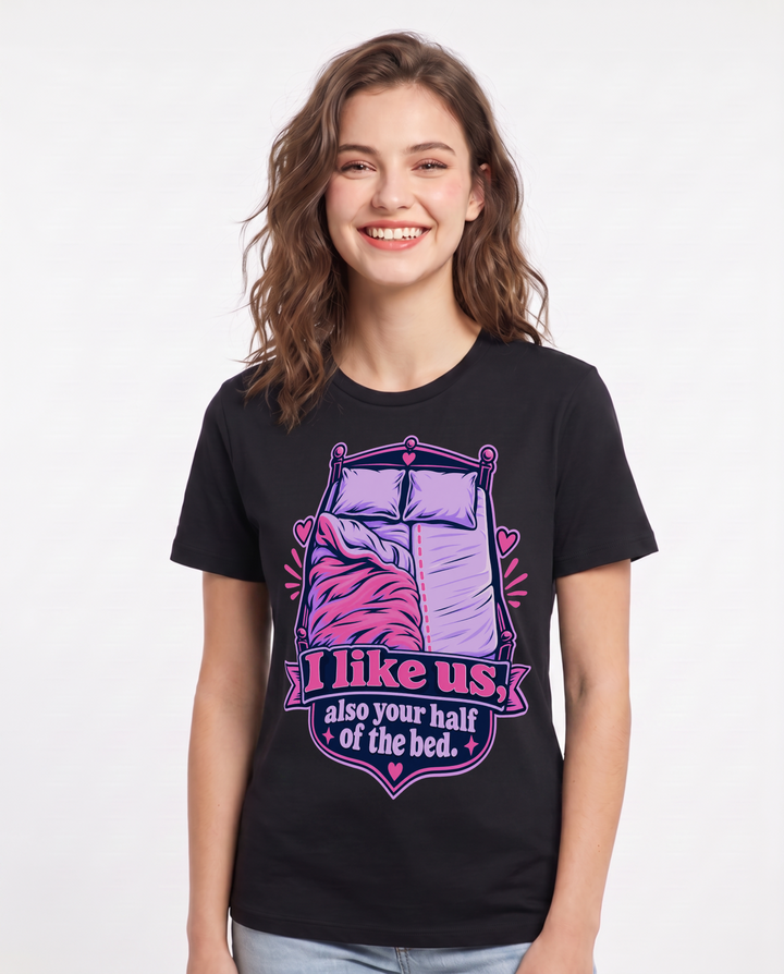 Couples Black T-Shirt for Women – Everyday Expression Graphic Tee product image 3