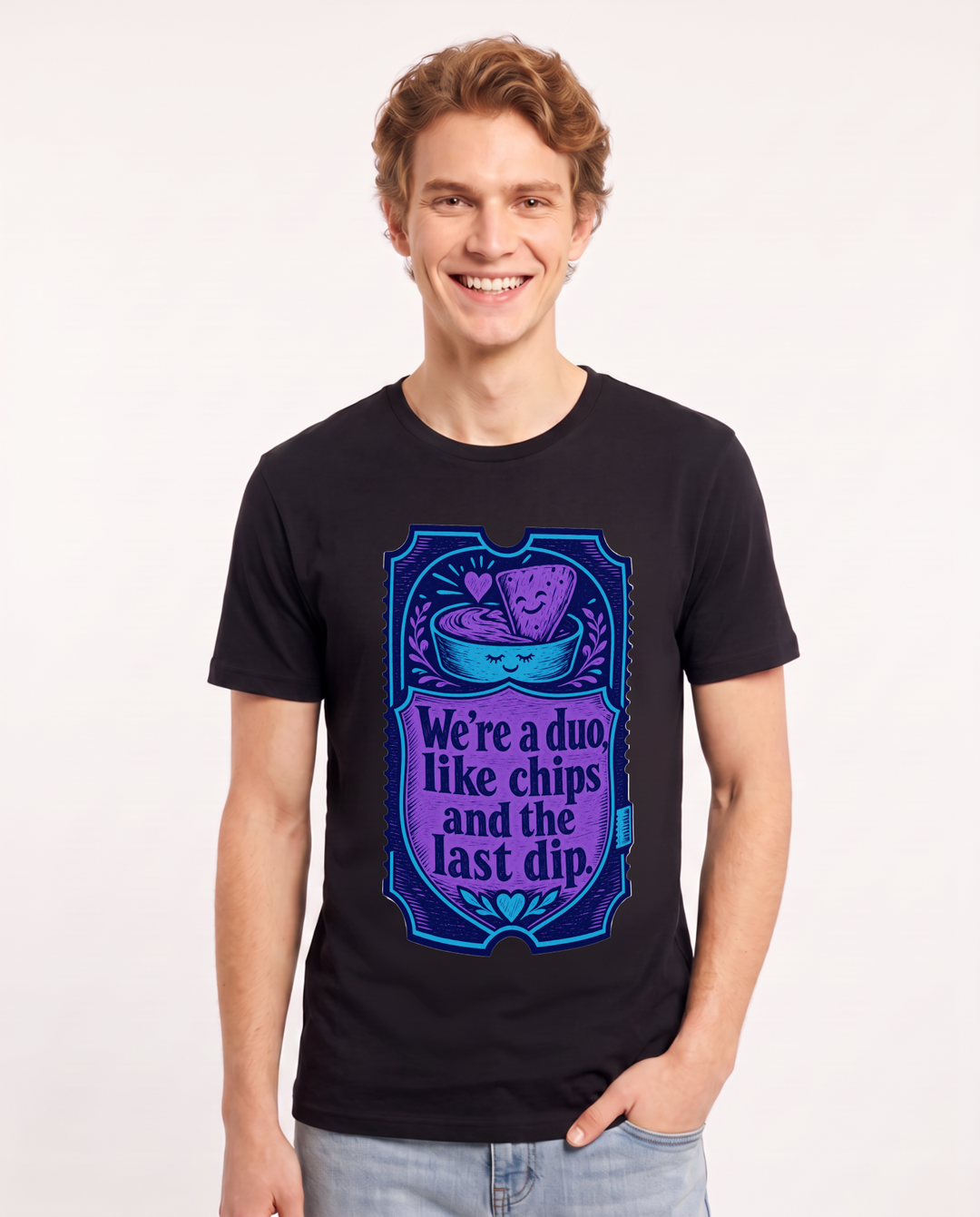 Couples Men's Black T-Shirt - We're a duo, like chips and the last product image 1