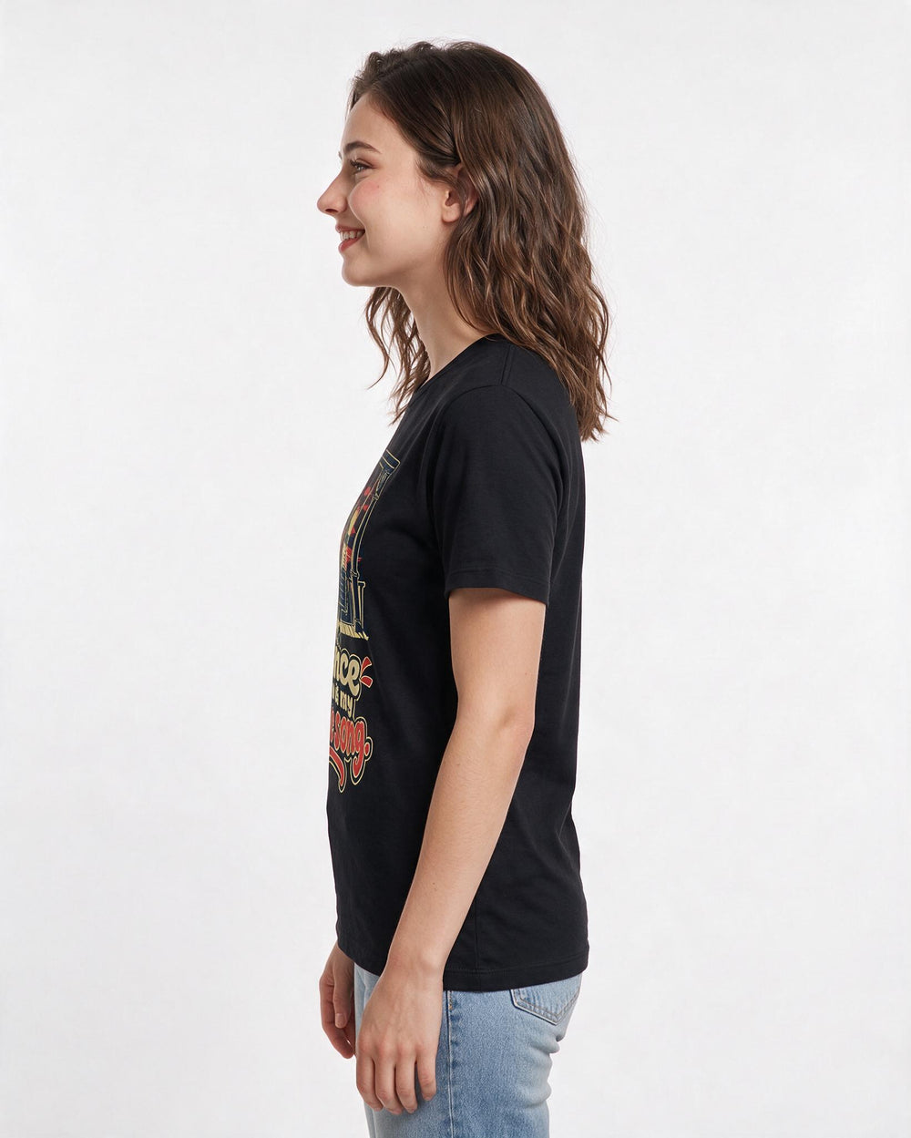 Couples Black T-Shirt for Women – Everyday Expression Graphic Tee product image 2