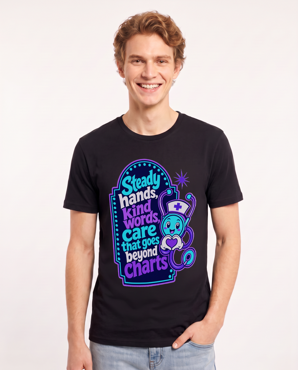 Steady hands, kind words, care that goes beyond charts - Men's Black T-Shirt product image 2