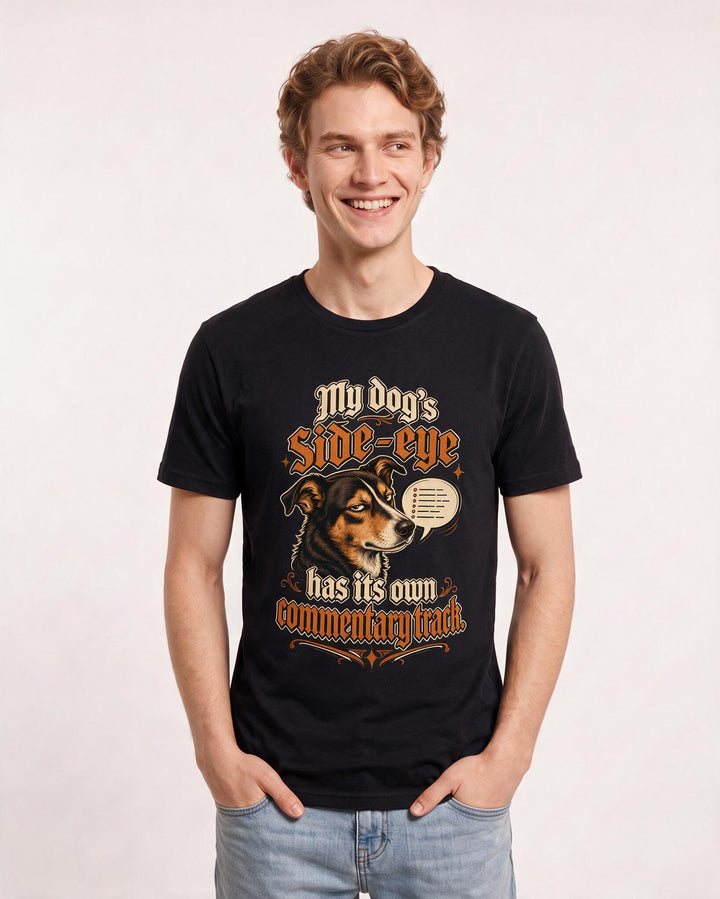 Funny Cat Lover Men's Black T-Shirt – My dog's side-eye has its own commentary track. product image 3