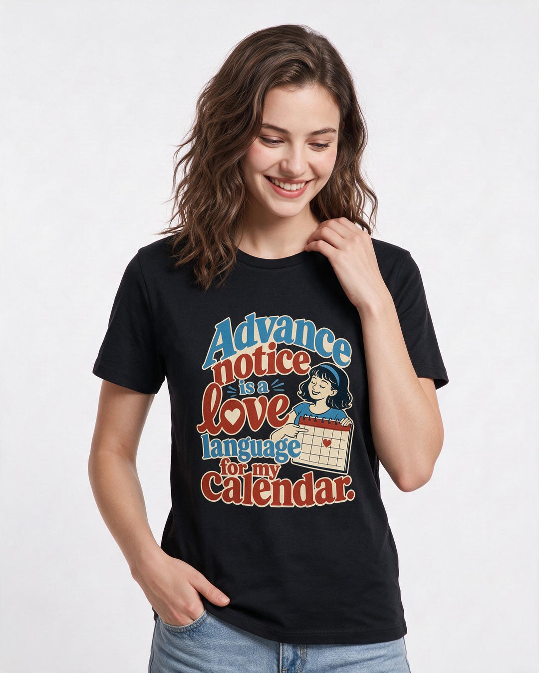 Neurodiversity Women's Black T-Shirt – Advance notice is a love language for my calendar. product image 3