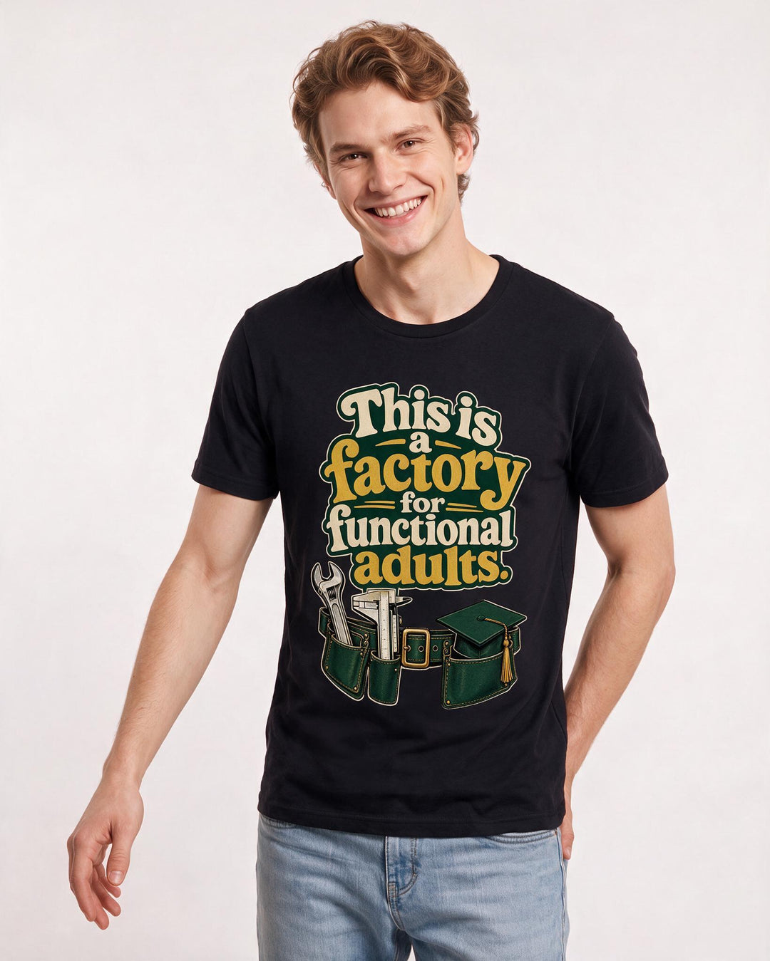 Teacher Men's Black T-Shirt – This is a factory for functional adults. product image 3